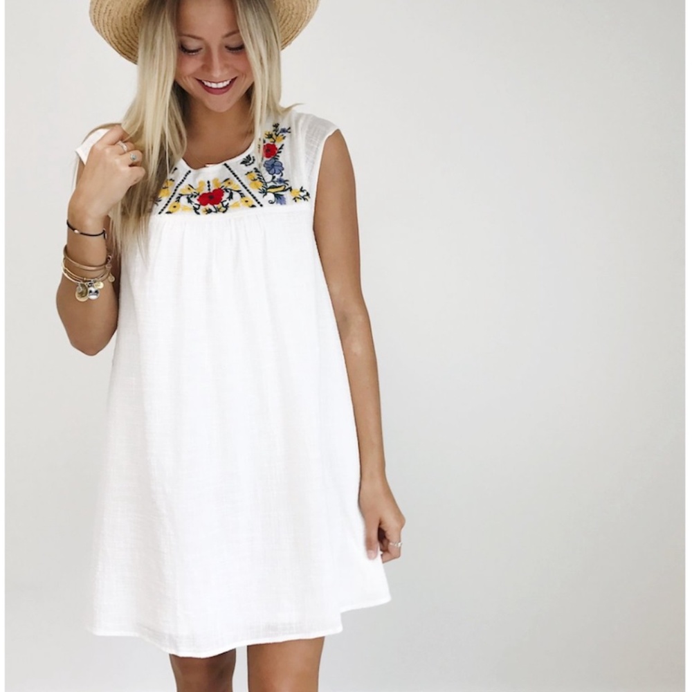 Katerina Embroidered Dress in White Sand